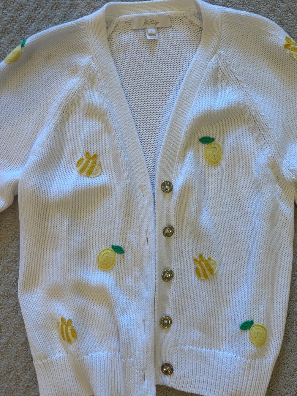 Lilly Pulitzer White Lemon Appliqué V-Neck Cardigan - Picture 2 of 3